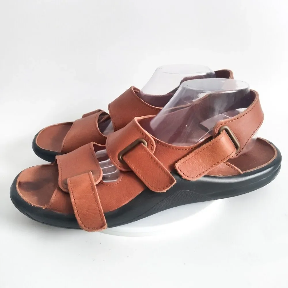 Hammacher Schlemmer Sandals 11.5 - 12 EU Size 46 Walk On Air Leather Strap Brown